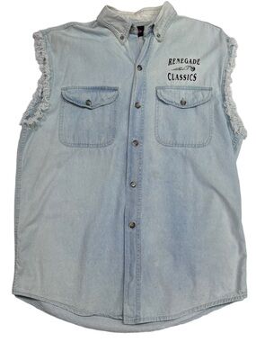 Vintage Renegade Classics Sleeveless Rugged Denim Stained Motorcycle Shirt